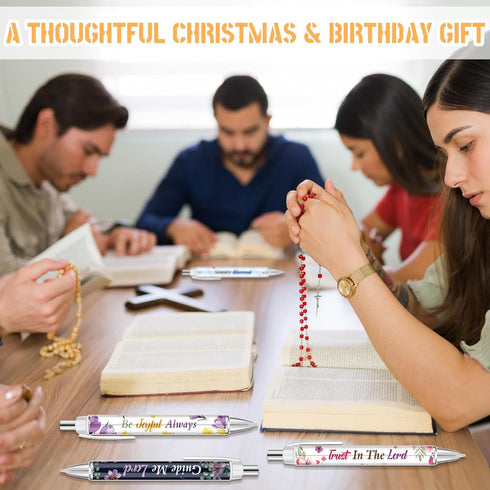 Jutom 72 Pcs Bible Verse Ballpoint Pens, Christian Flower Pens with Inspirational Quotes, Retractable Black Ink Pens