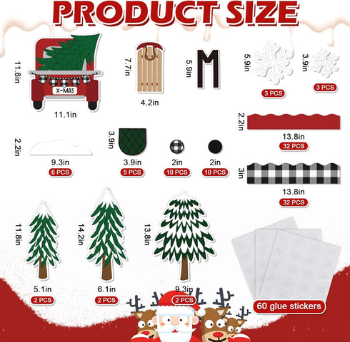 Whaline 139Pcs Christmas Classroom Bulletin Board Decoration Kit Xmas Tree Red Truck Cutouts with Glue Point Bulletin Border Stickers for Holiday School Wall Door Decoration