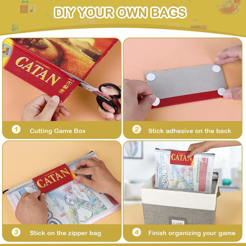 Board Game Storage Organizer with 12pcs Zipper Bags and Writable Stickers, Storage with Lid for Office Supplies,