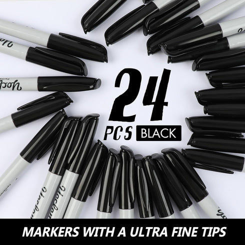 Ultra Fine Point Black Permanent Markers, 24 Pack Ultra Fine Point Black Permanent Marker set, Works on paper, Plastic, Stone, Glass, Metal by generic