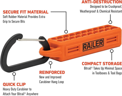 Ball End Hex Bit Set - Railer 1 Inch Impact Driver 20pc Hex Bit Set with Bit Holder & Carabiner, Premium S2 Steel