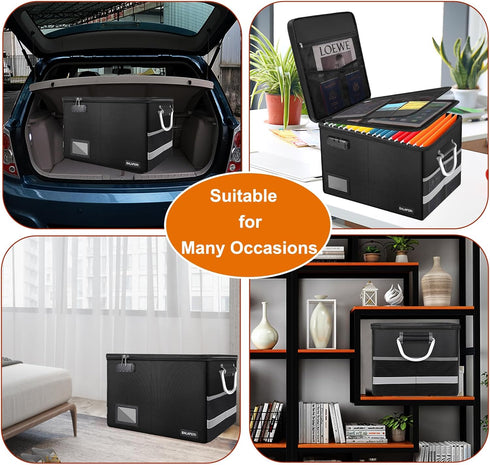 Fireproof Document Box with Lock, Portable File Organizer Storage Box for Legal/Letter Size Hanging Folders, Collapsible