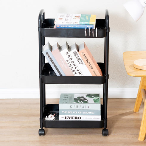 Gagee 3 Tier Rolling Cart with Wheels and Handle,Rolling Storage Cart for Office, Living Room, Laundry