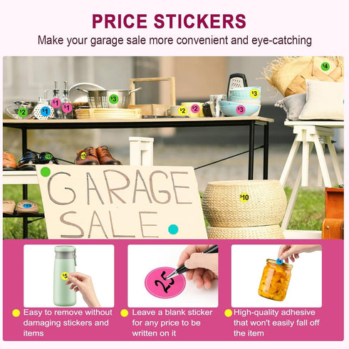 Dreecy Yard Sale Price Stickers, Garage Sale Pre-Priced Price Tag Labels, 1920 PCS 3/4" Diameter Neon Pricing Stickers
