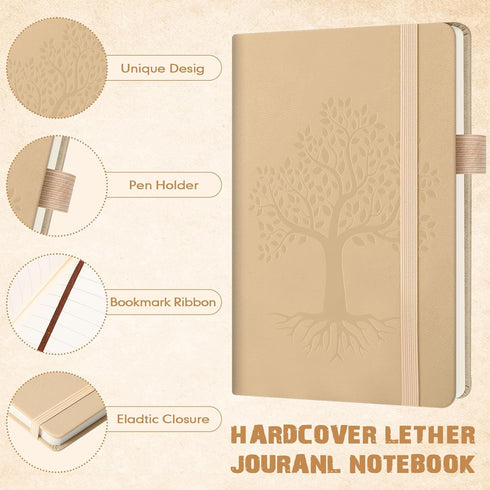 Estune Tree Small Notebooks | Leather Lined Pocket Notebooks with Pen Holder | A6 | 40 Pcs