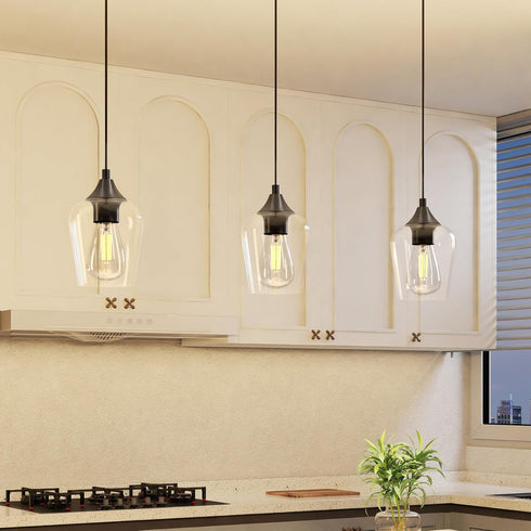 E26 VONLUCE Pendant Light Kitchen Island, Matte Black Pendant Light Fixture with Base & Adjustable Cable, Modern