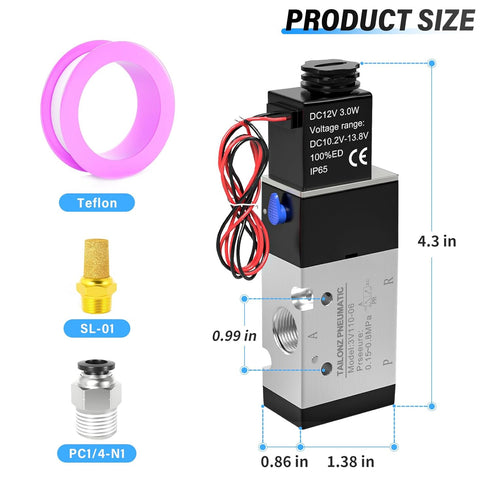 TAILONZ PNEUMATIC 1/8"NPT Solenoid Valve 3V110-06 DC12V Single Coil Pilot-Operated Electric 2 Position 3 Way Connection Type (Outlet wire)