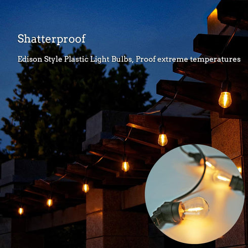 Shatterproof & Waterproof S14 LED Bulbs, Warm White 2200K, 70LM, E26 Base, 120V, 15 Pack Replacement Patio Lights