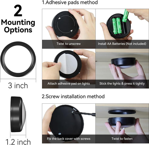 BESTDLCLITE 13-Color Dimmable Closet/Shelf/Wall (Black-3 Pack) LED Puck Lights with Remote, Under Cabinet Lighting