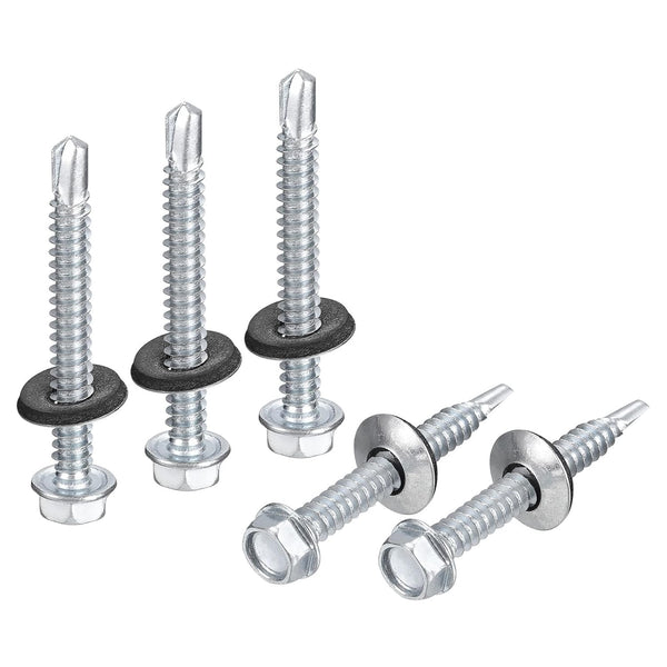 uxcell #14 x 2" Self Drilling Screws with Rubber Washer, 100pcs Zinc Plated Steel Roofing Screws with EPDM Washer