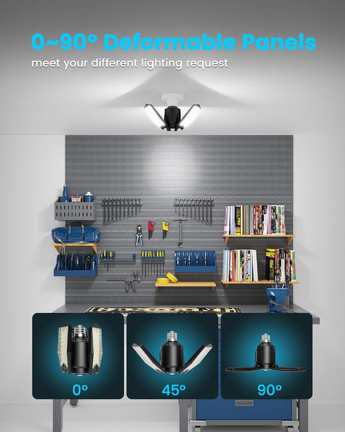 80W 8000LM, 360 Bulb (1 Pack) Motion Sensor Garage Light Deformable LED Shop Light with Remote Control and Detection