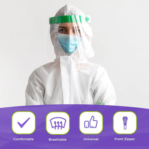 60 Pack 5, AMZ Medical Supply Disposable Coveralls, White SMS GSM, X-large, of Hooded Full Body Suit with Boots