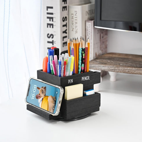 Ikee Design 360-degree Rotating Pen Holder, Desk Organizer with 7 Compartments for Office Supplies