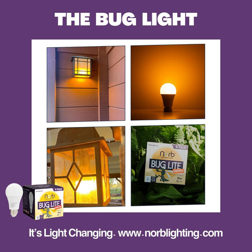 Norb Bug Reduction Light Bulb, 9W LED, Indoor/Outdoor Amber Lights, Anti Bug, 4-Pack for Garage, Porch, Patio
