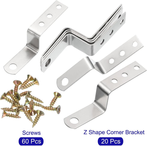 20 1 Inch uxcell Pcs Z Shape Corner Bracket, Right Angle Picture Frame Braces Bracket Shelf Brackets Fastener