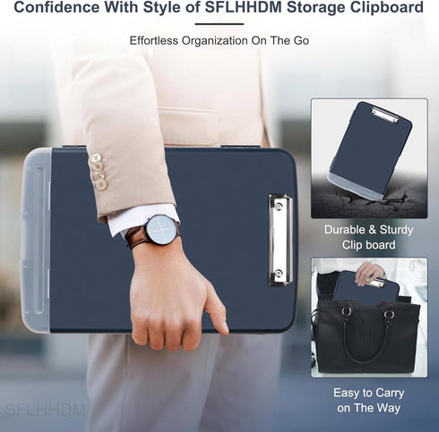 Storage Clipboard with Pen Holder for Office Supplies, Nursing Clipboards with Low Profile Clip, 8.5x11 Navy Blue