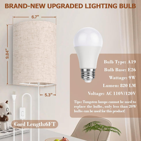 Set 3000K 4500K 6000K OCATO Plug in Wall Sconces of Two: Wall Light Wall Lamp with On/Off Switch Selectable Fixtures