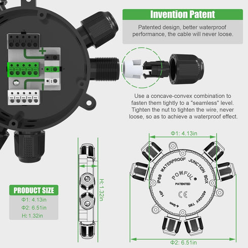 Waterproof Junction Box Electrical Connector, 2-6 Way Cable Connectors, 22-10 AWG, Easy to Install