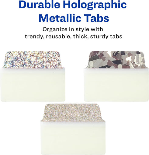 Avery Multi-Use Ultra Tabs, 2" x 1.5", Holographic Iridescent Designs, 18 Repositionable Page Tabs (74145)