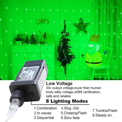 Decorations,9.9ft 6.6ft 208 Lights,IP44 8 Green Halloween Christmas Net Lights Outdoor x LED Indoor Twinkle Mesh Bush