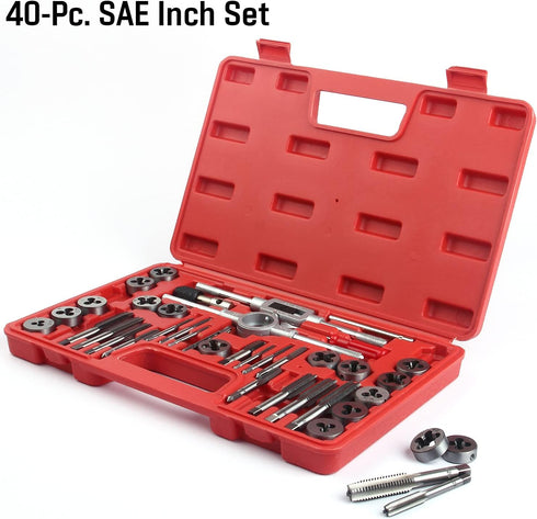 80-Piece Premium SAE and Metric Tap and Die Set - SAE #4 to 1/2” and Metric M3 to M12, Complete Threading Kit with