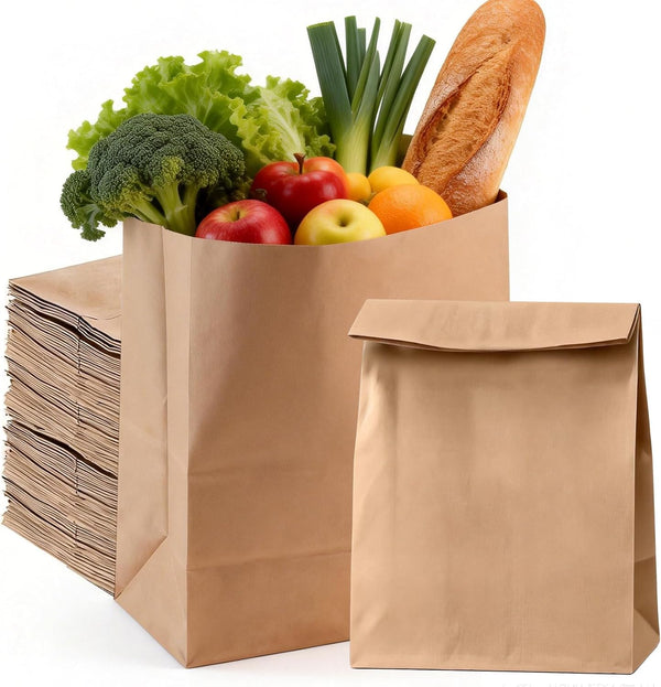 lulucorgi Brown Paper Bags Bulk 100 Pack, 9.8 x 5.5 x 13",16lb Medium