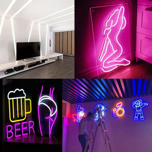 Maxlaxer 16.4ft 12V Pink Neon LED Strip Lights, Waterproof Flexible Light for Indoor/Outdoor Decoration (Includes Power