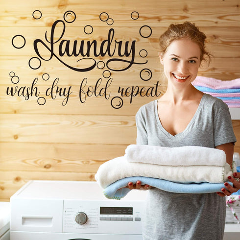 Zonon Laundry Room Sign Decals Decor Bubble Quote Stickers for Bathroom Home Decorations, Wash Dry Fold Repeat (13.8 x