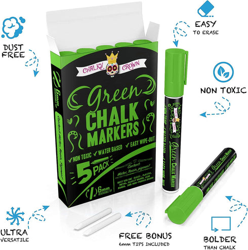 CHALKY CROWN Liquid Chalk Marker Pen - Dry Erase Marker for Chalkboard Signs, Windows, Blackboard, Glass - 6mm