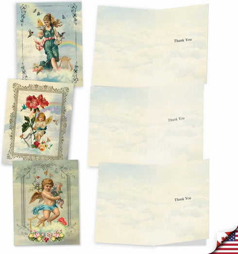 The Best Card Company 10 Boxed Thank You Notes - Assorted Stationery with Envelopes for Men and Women, Angelic Notes