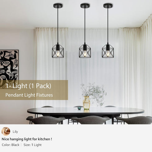 Becvaaoo 1-Light E26 Bulbs Hanging Pendant Light Fixture, Black Pendant Lights Kitchen Island, Farmhouse Pendant