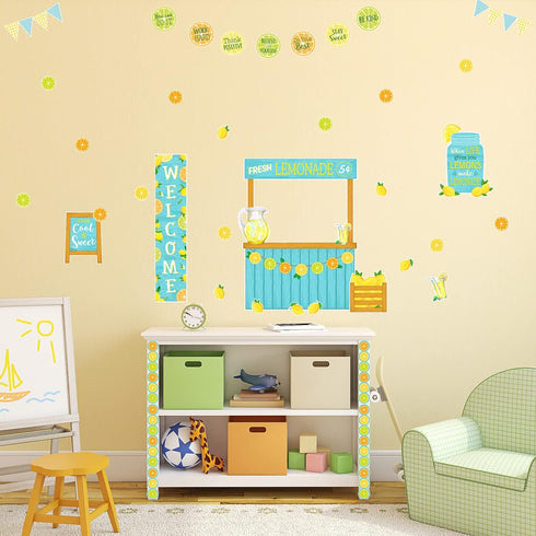 Whaline 62Pcs Summer Lemon Bulletin Board Decoration Kit, Inspirational Stand Cutouts for Classroom School Decor