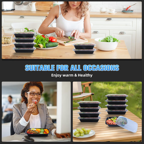 Meal mates 50 Pack (100-Piece) 32oz,Plastic Meal Prep Containers Reusable Food Storage Containers with Lids,Take Out