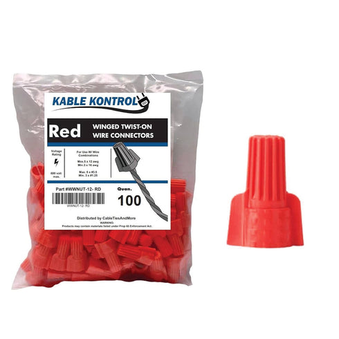 Kable Kontrol Wire Connectors for Electrical Wires 16-12 AWG, 100 Pcs, Winged Wire Caps