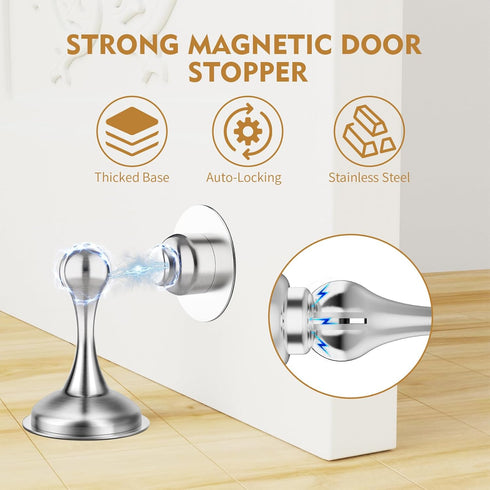 Door Stoppers Magnetic Door Catch for Wall, Stainless Steel Door Stoppers for Bottom of Door, Heavy Duty Door Stop Holder for Wall and Floor Mounting, No Drilling/Screw Door Stopper, Silver, 1 Pack