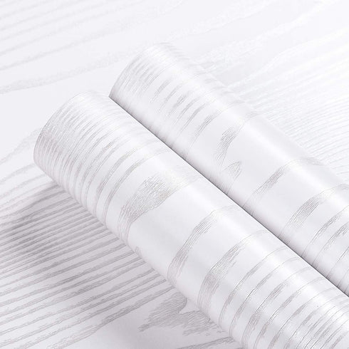 Livelynine White Peel and Stick Wallpaper, Wood Contact Paper for Cabinets, Adhesive Vinyl Wrap for Kitchen Furniture