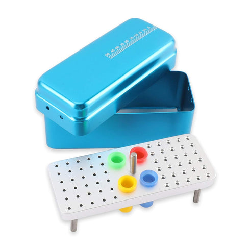 Annhua 60 Holes Dental Bur Blocks, Autoclavable Aluminum Burs Case Organizer for Dental Lab, Blue