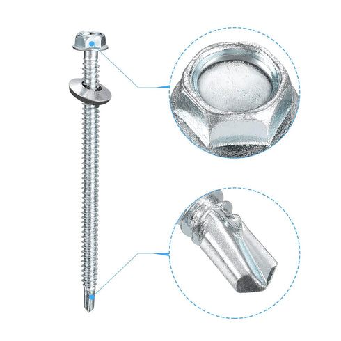 uxcell #14 x 4" Self Drilling Screws with Rubber Washer, 50pcs Zinc Plated Steel Roofing Screws for Metal