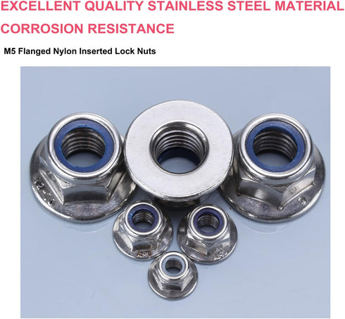 cSeao 30pcs M5 x 0.8mm Flanged Lock Nuts, 304 Stainless Steel, Bright Finish DIN6926