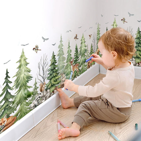 LiveGallery Removable Forest Tree Wall Decal, Woodland Wildlife Mural Wall Sticker, Peel