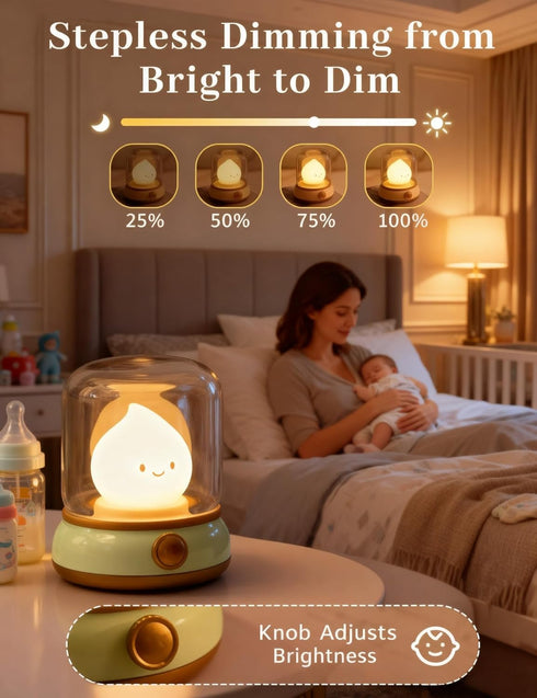 Dimmable, Cute Smiley Lamp, Portable LED Night Light for Bedroom, Camping | Rechargeable, Candle Flame Light, Desk