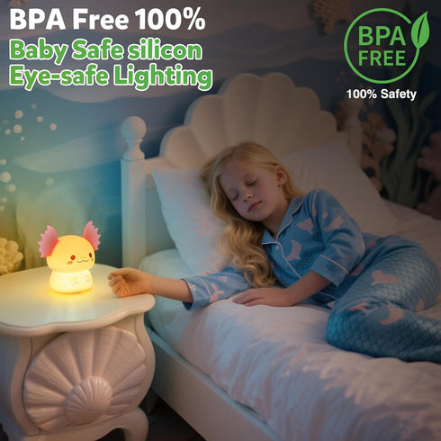 ollycasa Dimmable 3 Axolotl Night Light for Kids, Rechargeable Bedroom Bedside Lamp, Night Lamp for Kids Room, Nursery
