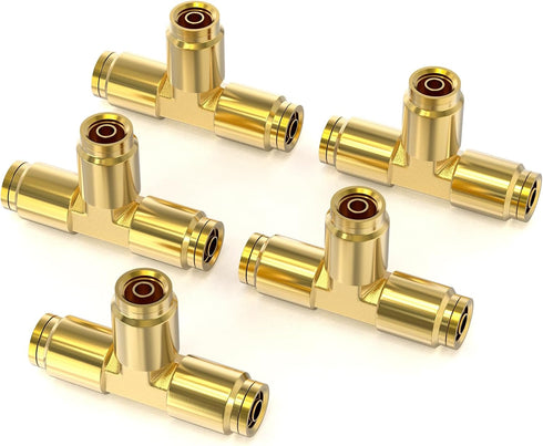 TAILONZ PNEUMATIC 1/4" Tube OD DOT Tee Out Pipe Air Fittings, Straight Brass Push Type for Air Brake Systems (Pack of 2)