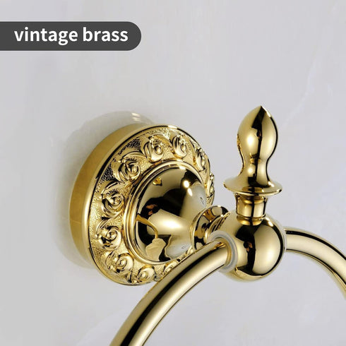 Leyden Polished Gold Towel Ring, Round Wall Mounted Bathroom Hand Towel Holder