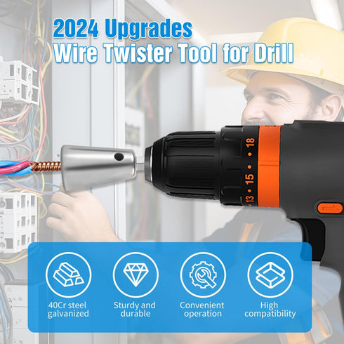 Wire Twister Tool for Drill, 2024 Upgrades Wire Nut Twister for Drill Profession Electricians Tool, 6MM Hex Shank Cable Wire Twisting Tool Wire Twister Wire Connector for 9-22 AWG (2pcs) by Hoiuter