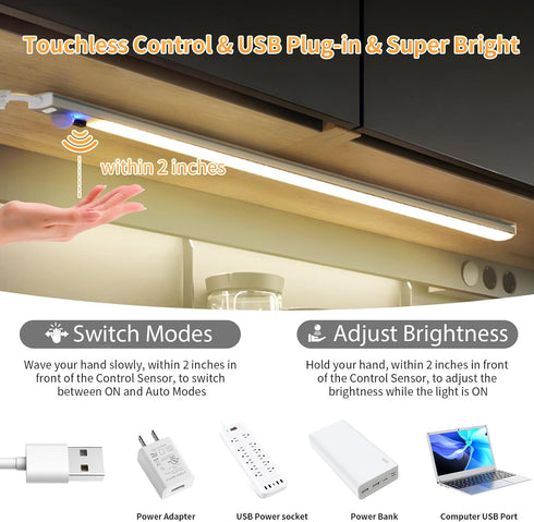 15.7" Dimmable, Closet, 2Pack Improved Touchless USB Plug-in LED Motion Sensor Under Cabinet Light, Super Bright