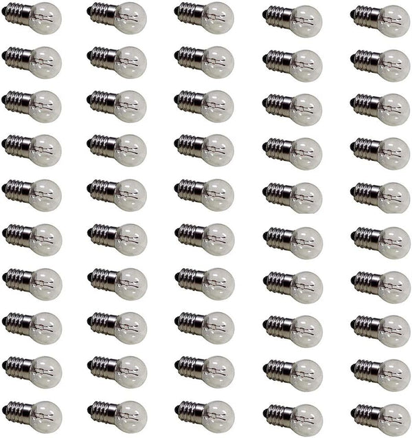 Pack of 50 E10 1.5V 0.3A DC Warm White Miniature Screw Base Light Bulbs (1.5V)