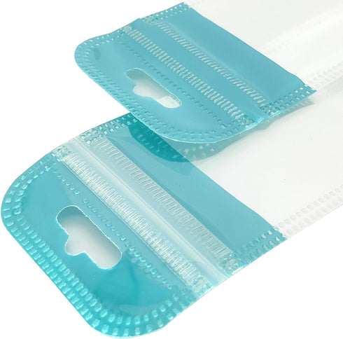 (100, 2.36 inch 10.63 inch) Clear Window Half Turquoise Green Plastic Resealable Bags with Butterfly Hang Hole