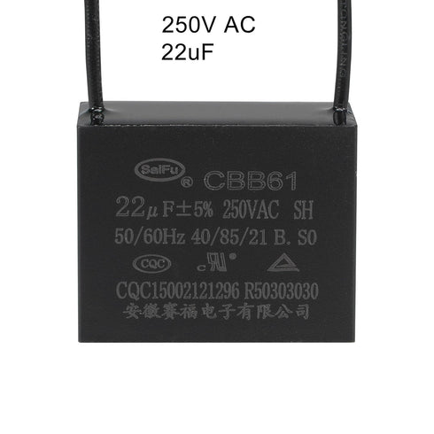 uxcell Ceiling Fan Capacitor CBB61, 22uF 250V AC, 2 Wires Metallized Polypropylene Film Capacitor, 2Pcs
