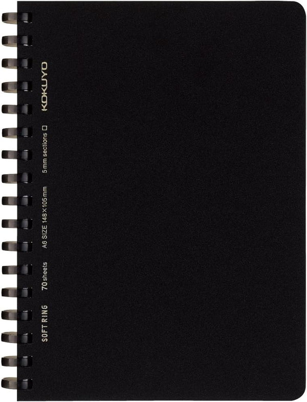 KOKUYO D Shaped Soft Ring Notebook, 5mm Grid Ruled, 70 Sheets, A6, Black, Japan Import